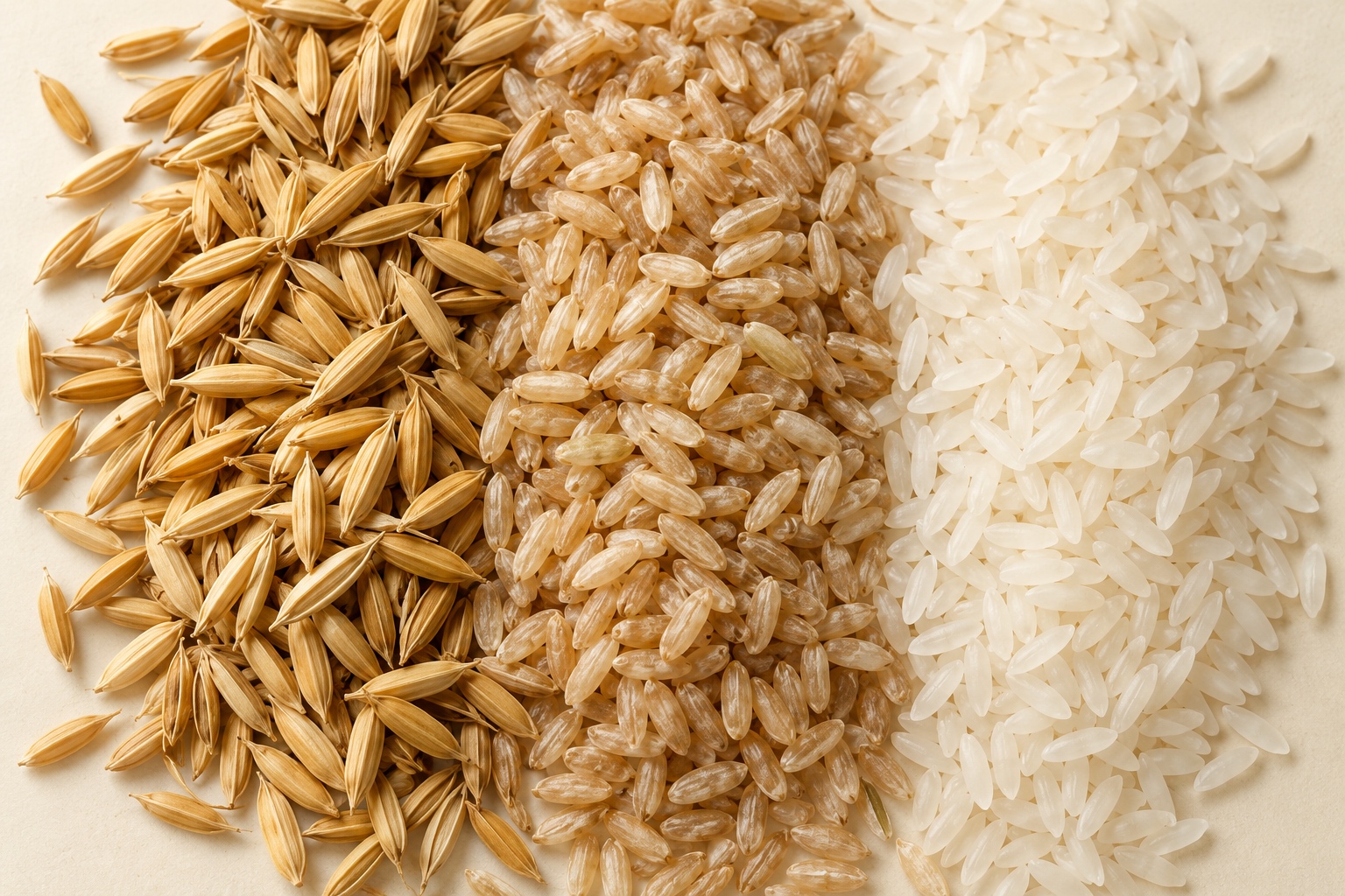 Paddy and rice arranged in a close material study