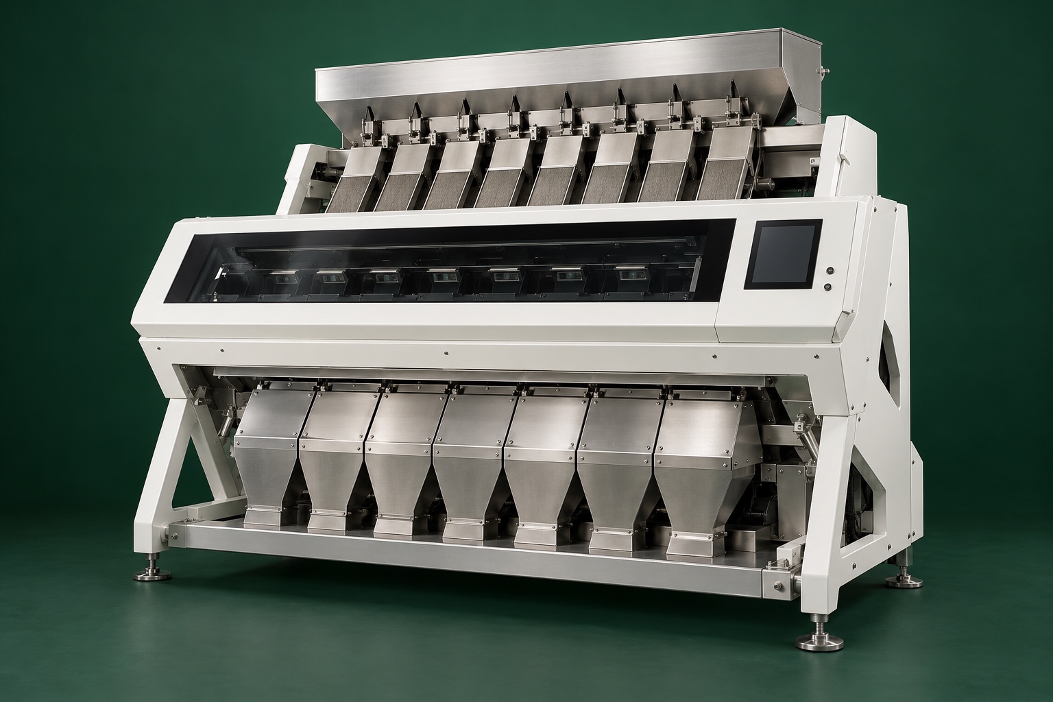 Unbranded optical rice sorter concept, not a photograph of the installed machine